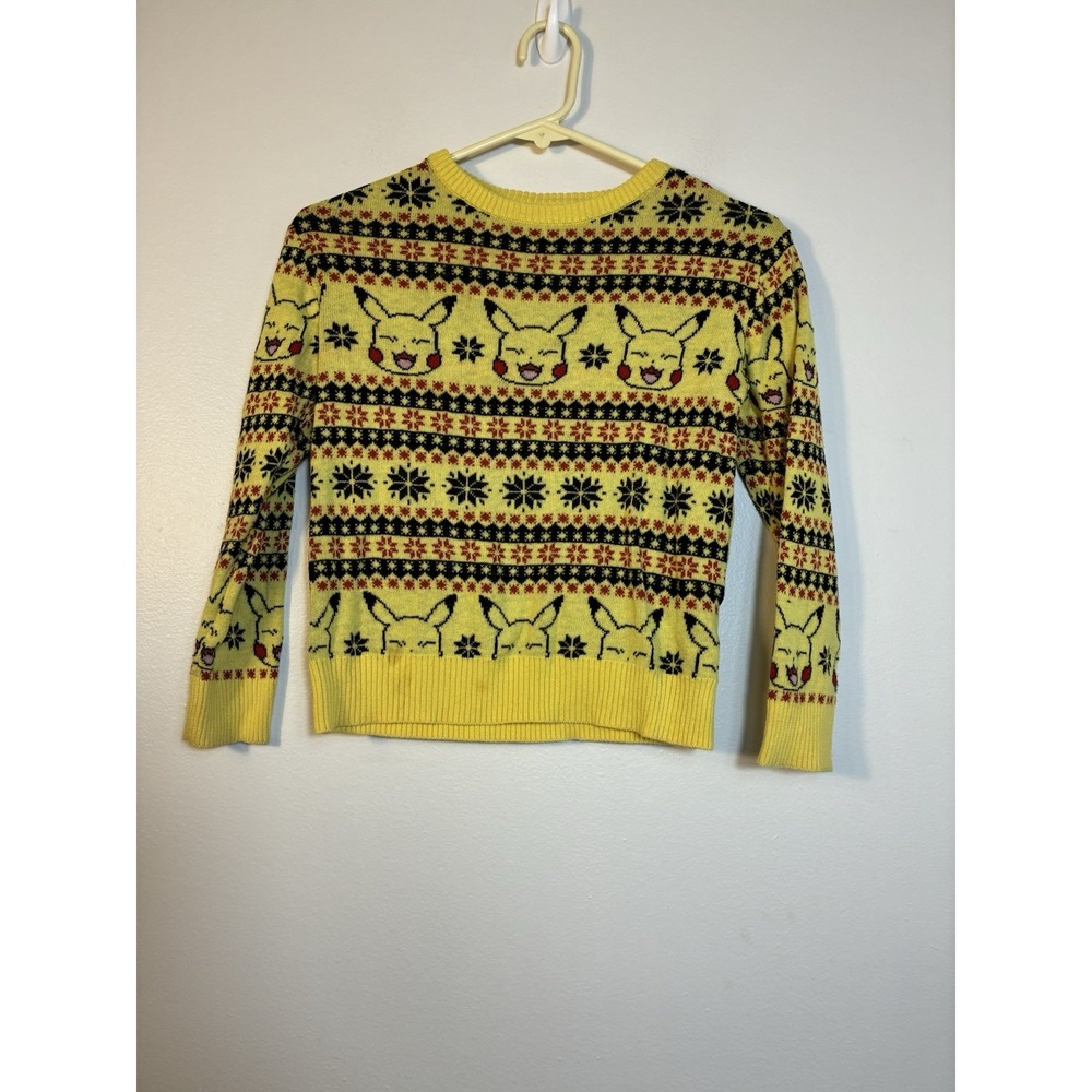 Pokemon Sweater‎ Boys S 6/7 Yellow Pikachu Fair Isle Christmas Holiday Knit Snow